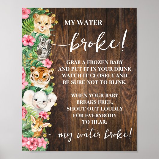 Rustic Pink Safari My Water Broke Shower Game Poster (Voorkant)
