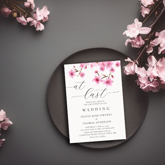 Rustic Pink Spring Cherry Blossom op laatste bruil Kaart