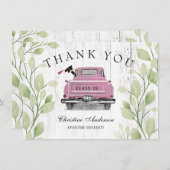 Rustic Pink  Truck Greenery Afstuderen Bedankkaart (Voorkant / Achterkant)