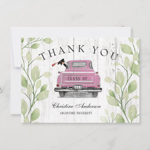 Rustic Pink Truck Greenery Afstuderen Bedankkaart