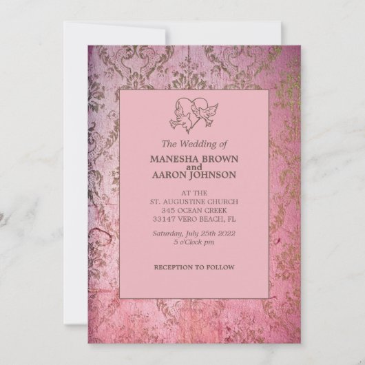 Rustic Pink - Wedding Invite Kaart (Voorkant)