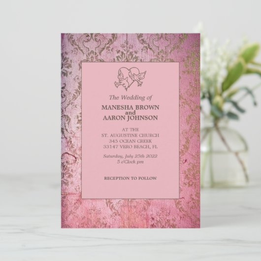 Rustic Pink - Wedding Invite Kaart (Staand voorkant)