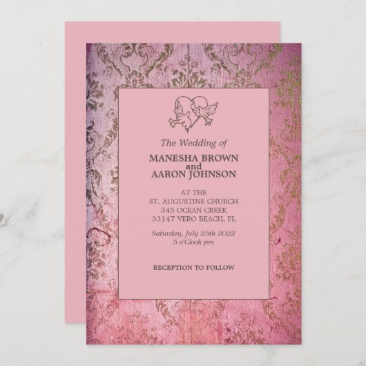 Rustic Pink - Wedding Invite Kaart (Voorkant / Achterkant)