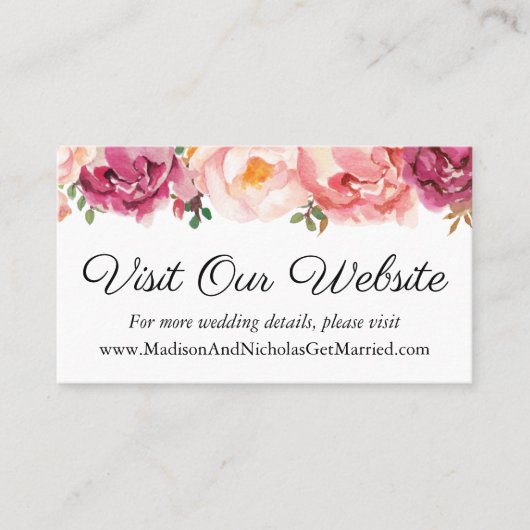 Rustic Pink Wedding Website Insteekkaarten Visitekaartje (Voorkant)