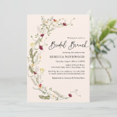 Rustic Pink Wildflower Bridal Brunch Kaart (Staand voorkant)