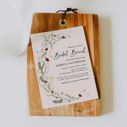 Rustic Pink Wildflower Bridal Brunch Kaart