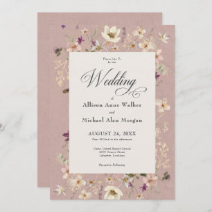 Rustic Pink Wildflower Lijst Script Wedding Kaart