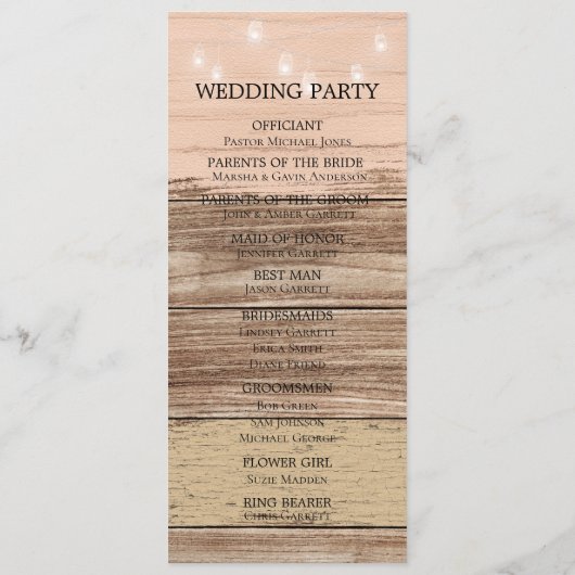 Rustic Pink Wood and Lantern Wedding Programma (Achterkant)