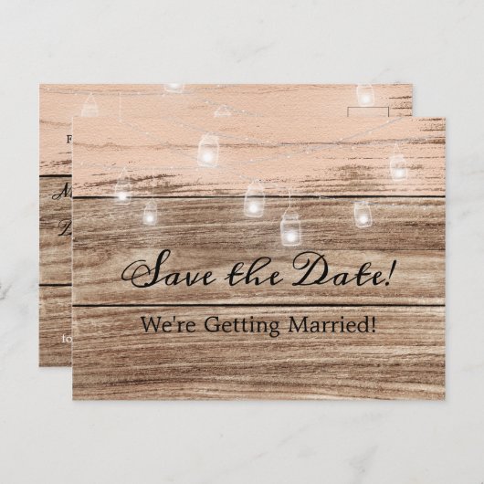 Rustic Pink Wood en Lantern Aankondigingskaart (Voorkant / Achterkant)