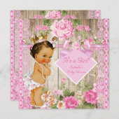 Rustic Pink Wood Princess Baby shower Brunette Kaart (Voorkant / Achterkant)