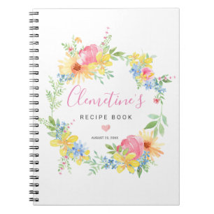 Rustic Pink Yellow Waterverf Floral Recipe Book Notitieboek