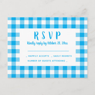 Rustic Plaid Blauw Witte Landelijke Trouw RSVP Briefkaart