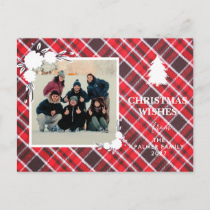 Rustic Plaid & bloem 1 Foto Kerstwensen Feestdagenkaart