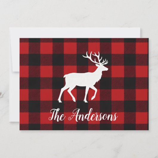 Rustic Plaid Deer Personalized Holiday Card Feestdagenkaart (Voorkant)