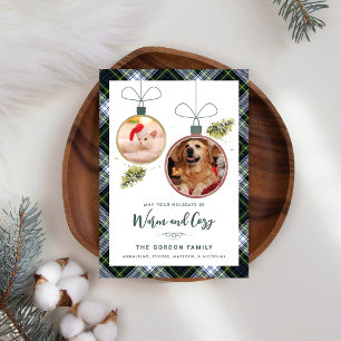 Rustic Plaid Familie Kerstmis 2 Huisdier Foto's Ta Feestdagenkaart