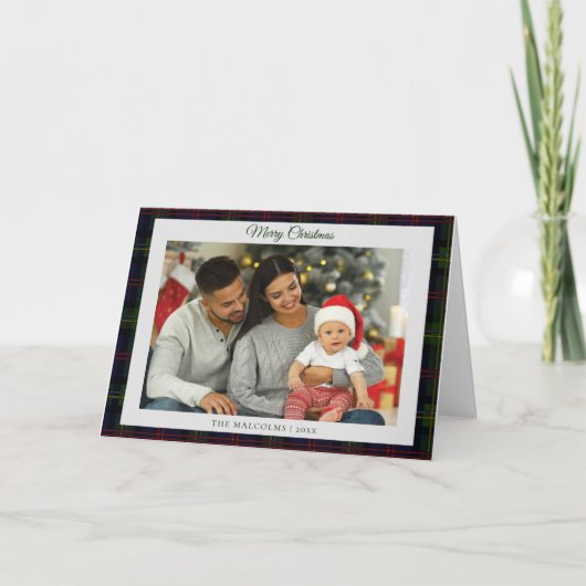 Rustic Plaid Familiefoto Malcolm Tartan Kerstmis Feestdagen Kaart (Voorkant)
