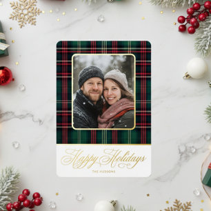 Rustic Plaid Foto Kerstmis Folie Feestdagenkaart