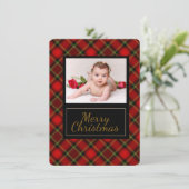 Rustic Plaid Joyeux Carte photo de Noël (Debout devant)