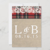 Rustic Plaid Lace Country Wedding Uitnodiging (Achterkant)