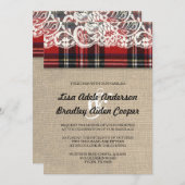 Rustic Plaid Lace Country Wedding Uitnodiging (Voorkant / Achterkant)