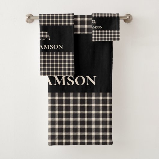 Rustic Plaid Monogram Beer | Black Cream White Bad Handdoek (Insitu)