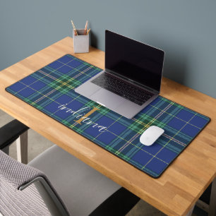 Rustic Plaid Monogram Blauw Klassiek Tartan Bureaumat