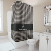 Rustic Plaid Monogram Deer | Crème Wit Zwart Douchegordijn (In situ)