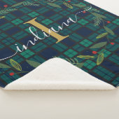 Rustic Plaid Monogram Kerstkrans Tartan Sherpa Deken (3/4)