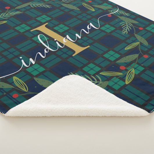 Rustic Plaid Monogram Kerstkrans Tartan Sherpa Deken (3/4)