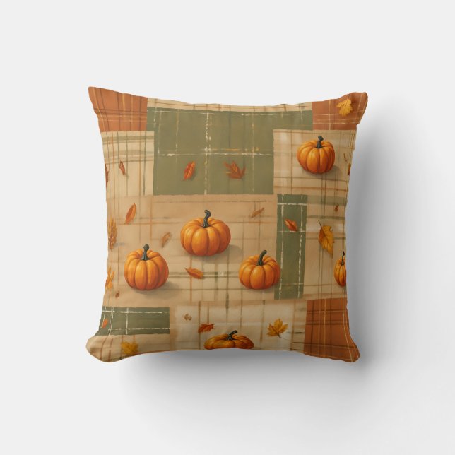 Rustic Plaid Patch | Boerderij Herfst Sierkussen (Voorkant)