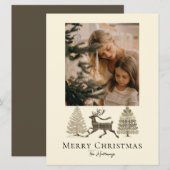 Rustic Plaid Reindeer Trees Holiday Card Feestdagenkaart (Voorkant / Achterkant)