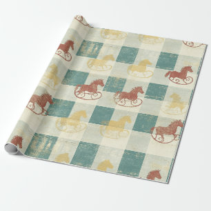 Rustic Plaid Schommelpaard Baby Patroon Cadeaupapier