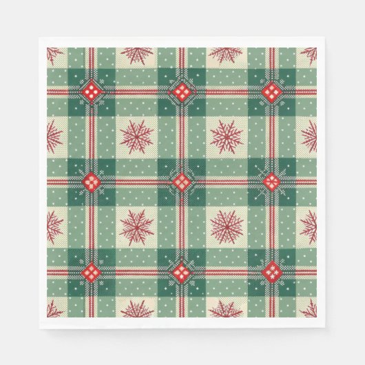 Rustic Plaid Snowflakes Green Holiday Pattern Servet (Voorkant)
