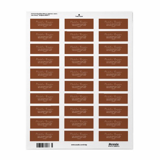 Rustic Plain Terracotta Script Retrun Adres Etiket (Full Sheet)