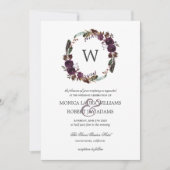 Rustic Plum | Autum Floral Wreath Monogram Weddens Kaart (Voorkant)