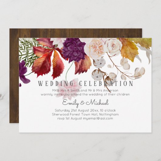 Rustic Plum Ginger Fig Floral Wedding Invite Kaart (Voorkant / Achterkant)