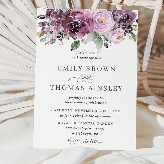 Rustic Plum Mauve Paarse Floral Greenery Wedding Kaart