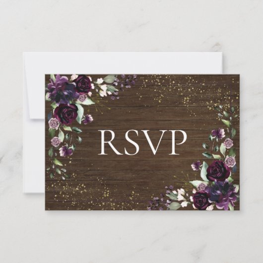 Rustic Plum Paars Gold Wood Fall Wedding RSVP (Voorkant)