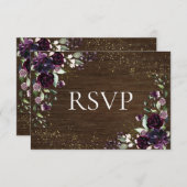 Rustic Plum Paars Gold Wood Fall Wedding RSVP (Voorkant / Achterkant)
