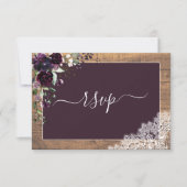 Rustic Plum Paarse Bloem Schrift Kant Werk RSVP (Voorkant)