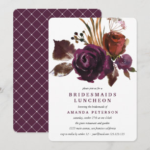 Rustic Plum Rozen Bridesmaids Luncheon Weddensch Kaart