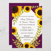Rustic Plum Sunflower Wedding Invitation Kaart (Voorkant / Achterkant)