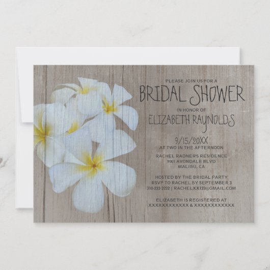 Rustic Plumeria Bridal Shower Invitations Kaart (Voorkant)