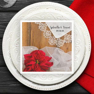 Rustic Poinsettia en Lace Winter Barn Wedding Servet