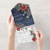 Rustic Poinsettia Floral Kerstmis bruiloft All In One Uitnodiging (Afscheurbaar)