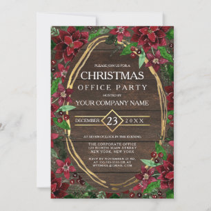 Rustic Poinsettia Floral Wood Corporate Kerstmis Kaart