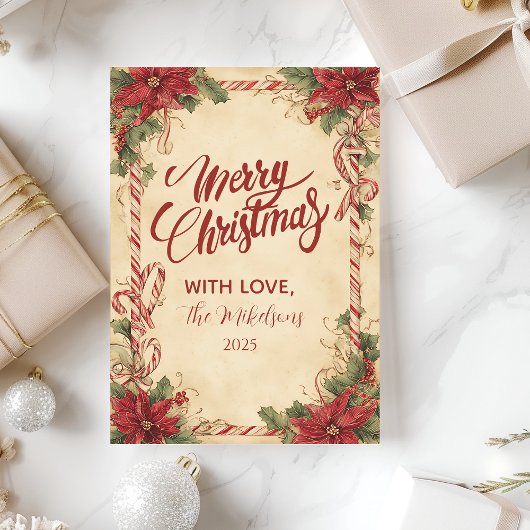 Rustic Poinsettia Holiday Feestdagenkaart