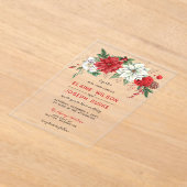 Rustic Poinsettia Winter Foliage Pine cone Wedding Acryl Uitnodigingen (Laagn)