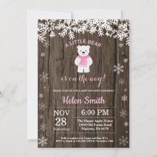 Rustic Polar Beer Winter Girl Baby shower Kaart