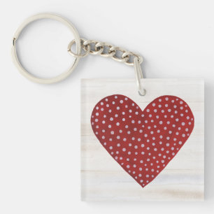 Rustic Polka Dot Valentijn Heart Sleutelhanger